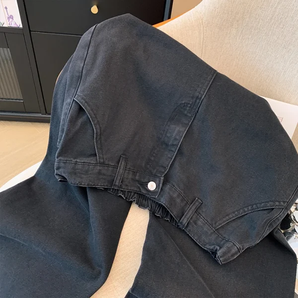 Plus-size women's fall casual commute baggy comfort jeans with button pockets straight-leg black elasticated waist pants large - Image 3