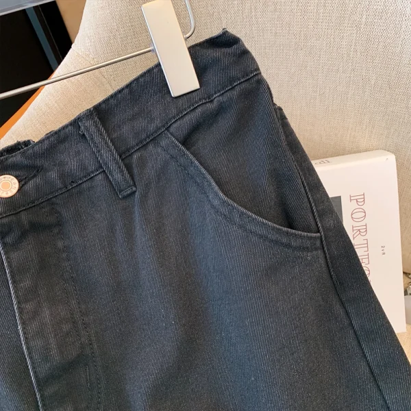 Plus-size women's fall casual commute baggy comfort jeans with button pockets straight-leg black elasticated waist pants large - Image 4