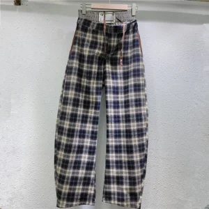 YEAE retro striped splicing fake two-piece scimitar silhouette casual pants 2025 spring new wide-leg pants