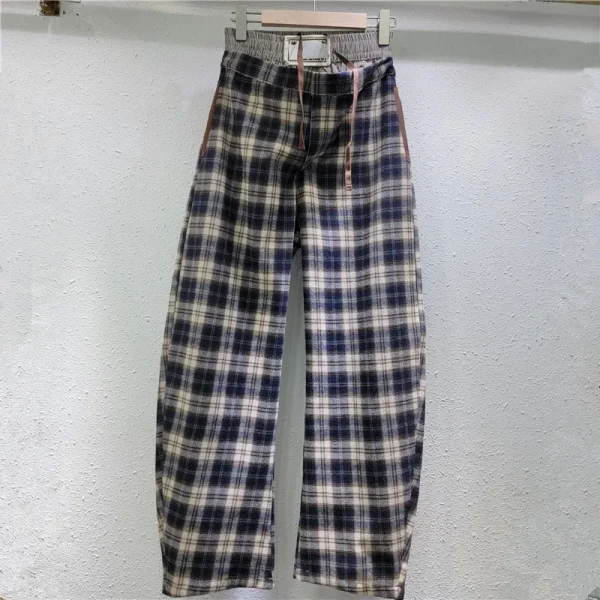 YEAE retro striped splicing fake two-piece scimitar silhouette casual pants 2025 spring new wide-leg pants
