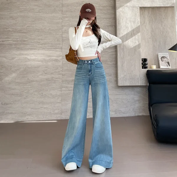 Spring and Autumn New Women's Soft Jeans Girls Small High-Waisted Wide-Leg Pants Large Flared Pants Casual Pants Drag Pants - Image 5
