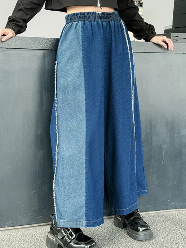 High Waist Black Color-block Burr Denim Casual Wide Leg Jeans New Women Trousers Fashion Tide Spring Autumn 2025 1DH9876 - Image 3