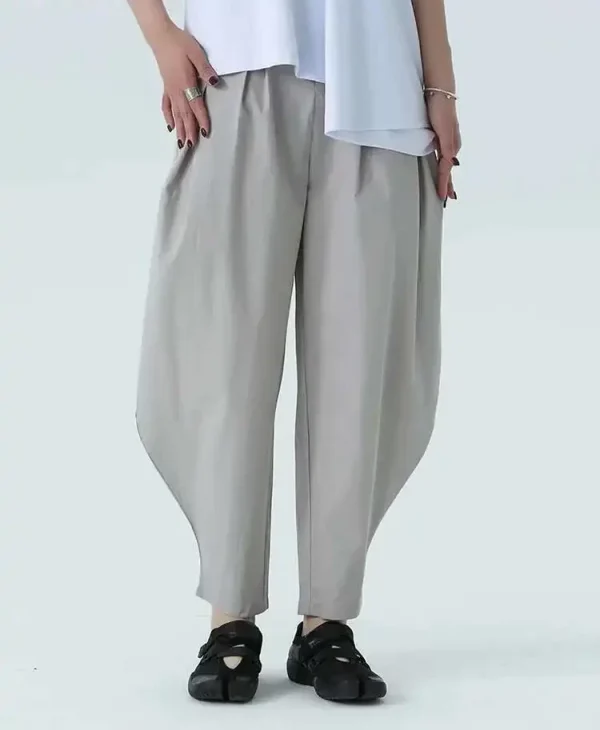 High Elastic Waist Gray Pleated Shaped Casual Long Harem Pants New Trousers Women Fashion Tide Spring Autumn 2025 1DH4951
