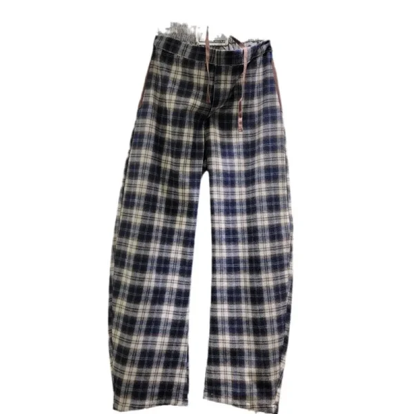YEAE retro striped splicing fake two-piece scimitar silhouette casual pants 2025 spring new wide-leg pants - Image 2