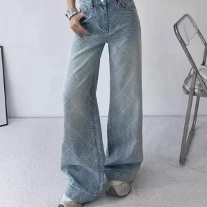 Streetwear Vintage Washed Wide Leg Jeans for Women Y2k Fashion High Waist Loose Straight Pants 2025 New Casual Jeans