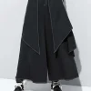 High Elastic Waist Black Irregular Topstitched Wide Leg Pants New Trousers Women Fashion Tide Spring Autumn 2025 1DA613