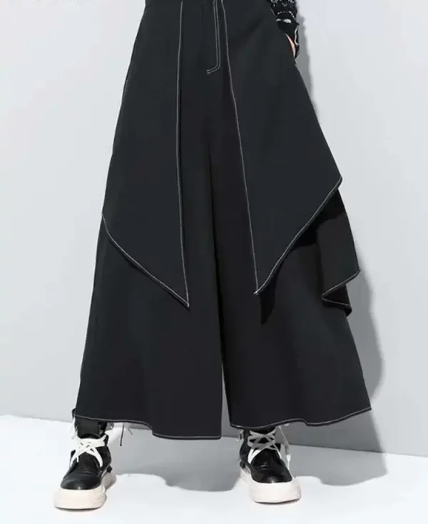 High Elastic Waist Black Irregular Topstitched Wide Leg Pants New Trousers Women Fashion Tide Spring Autumn 2025 1DA613