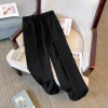 Plus-size women's summer casual commuter loose comfortable pants black pink straight leg pocket drawstring long wide leg pants - Image 4