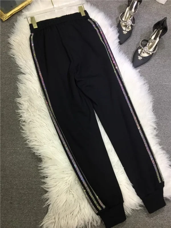 Oversized four-bar rhinestone diamond fall and winter sweatpants Slimming ankle tracksuit pants for women - Image 4